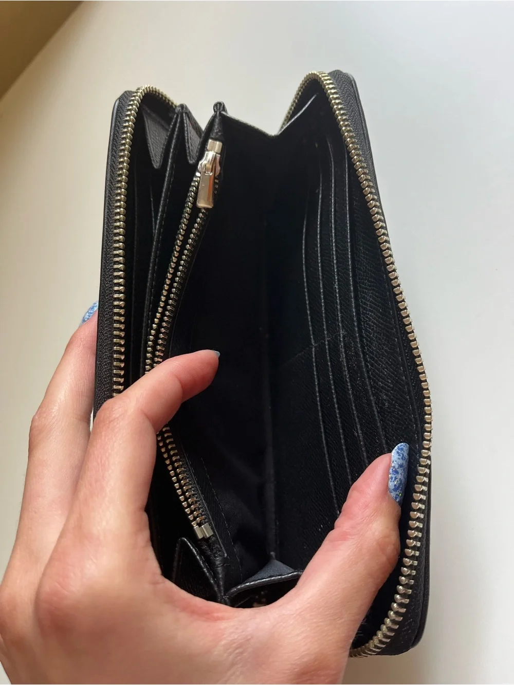 Coach Black and Gray Signature Zip Wallet